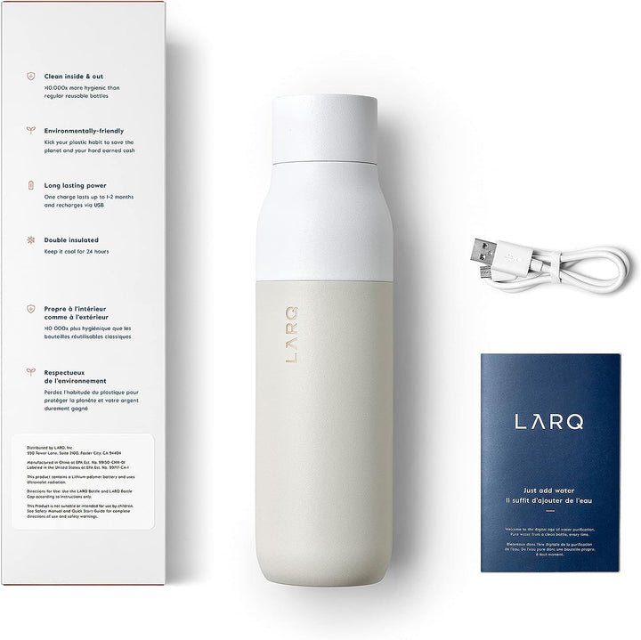 Larq | PureVis 500ml (17 oz.) Insulated Stainless Steel Water Bottle with Self-Cleaning Mode - Granite White | BDGW050A
