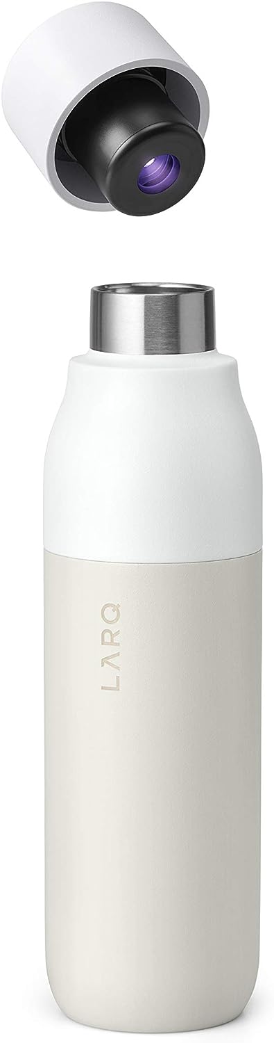 Larq | PureVis 500ml (17 oz.) Insulated Stainless Steel Water Bottle with Self-Cleaning Mode - Granite White | BDGW050A
