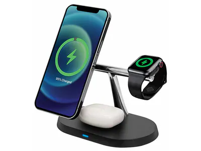 Helix, 15W 3-in-1 Wireless Charging Station - Black