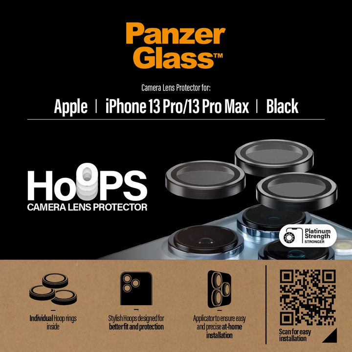 PanzerGlass | Camera Lens Protector Hoops for iPhone 13 Pro/13 Pro Max - Black | PG-1143