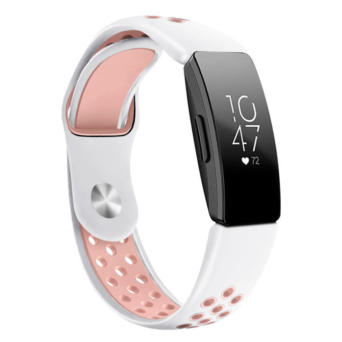StrapsCo | Fitbit Inspire - Perforated Rubber Strap - White/Pink - Small | FB.R45.22.13