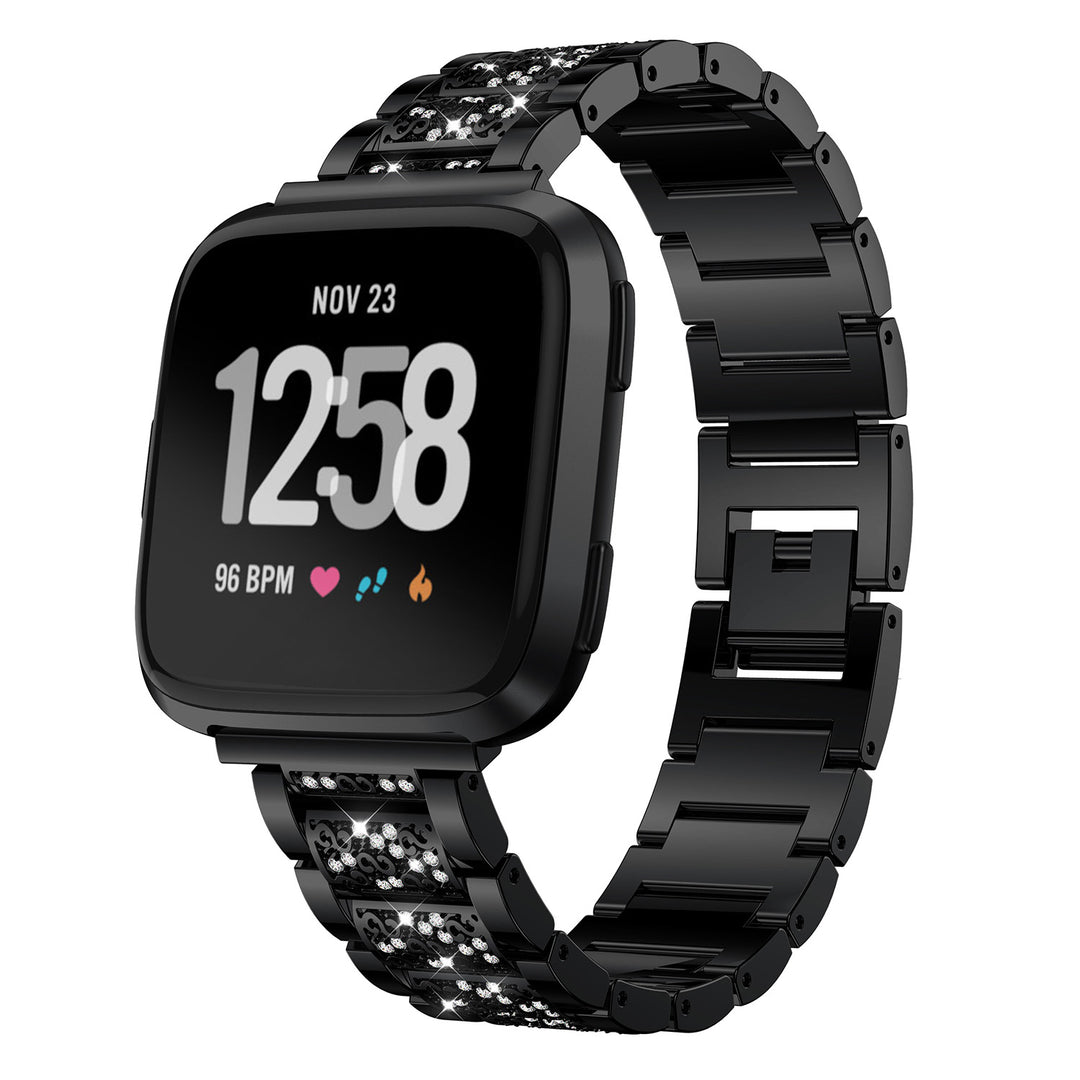 StrapsCo | Fitbit Versa - Link Strap W/ Rhinestones - Black - Small | fb.m82.ss