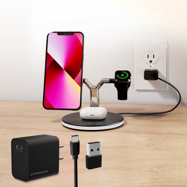 HyperGear | 26W MaxCharge 3-in-1 Wireless Charging  MagSafe - Black | 15-09954