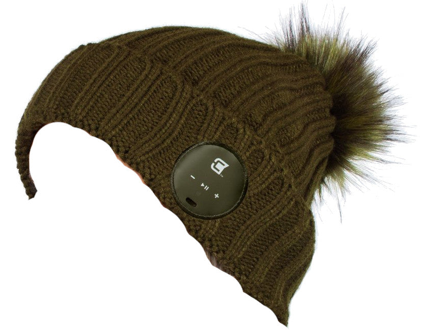 Caseco | Blu-Toque Lush Series- Olive Bluebooth Beanie- Green Fur Pom | C51BT04