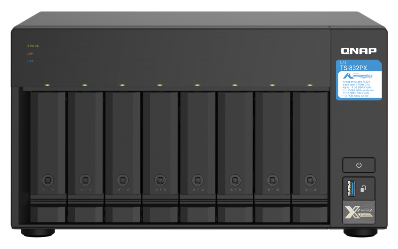 QNAP | 8-Bay desktop NAS, AL324 64-bit quad-core 1.7GHz | TS-832PX-4G-US