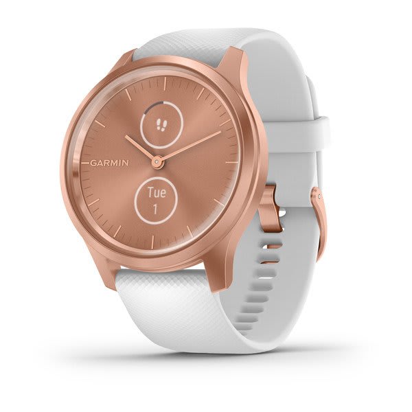 Garmin Vivomove Style Hybrid Smartwatch and Fitness Tracker Rose Gold Aluminum Case with White Silicone Band 010 02240 00