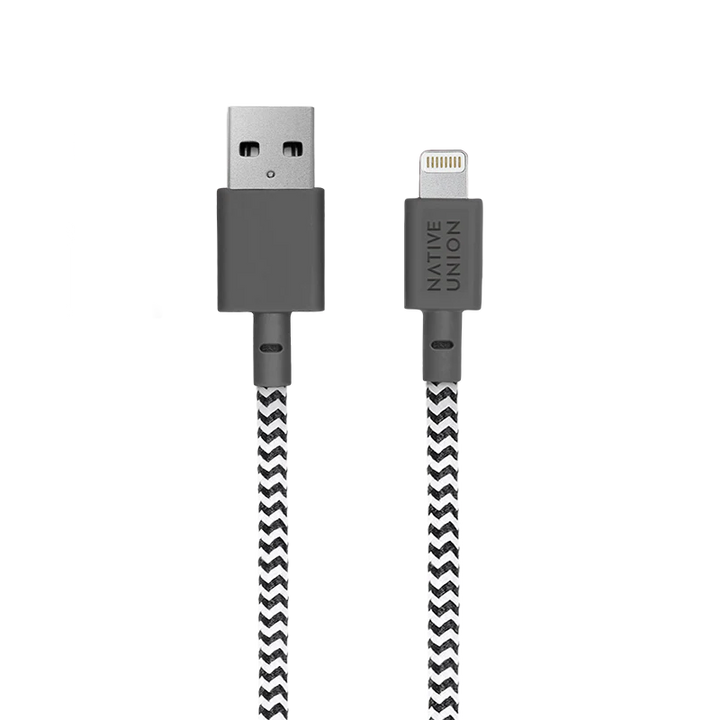 Native Union | USB-A to Lightning - Belt Cable 1.2M /4FT- Zebra | BELT-L-ZEB-2-NP