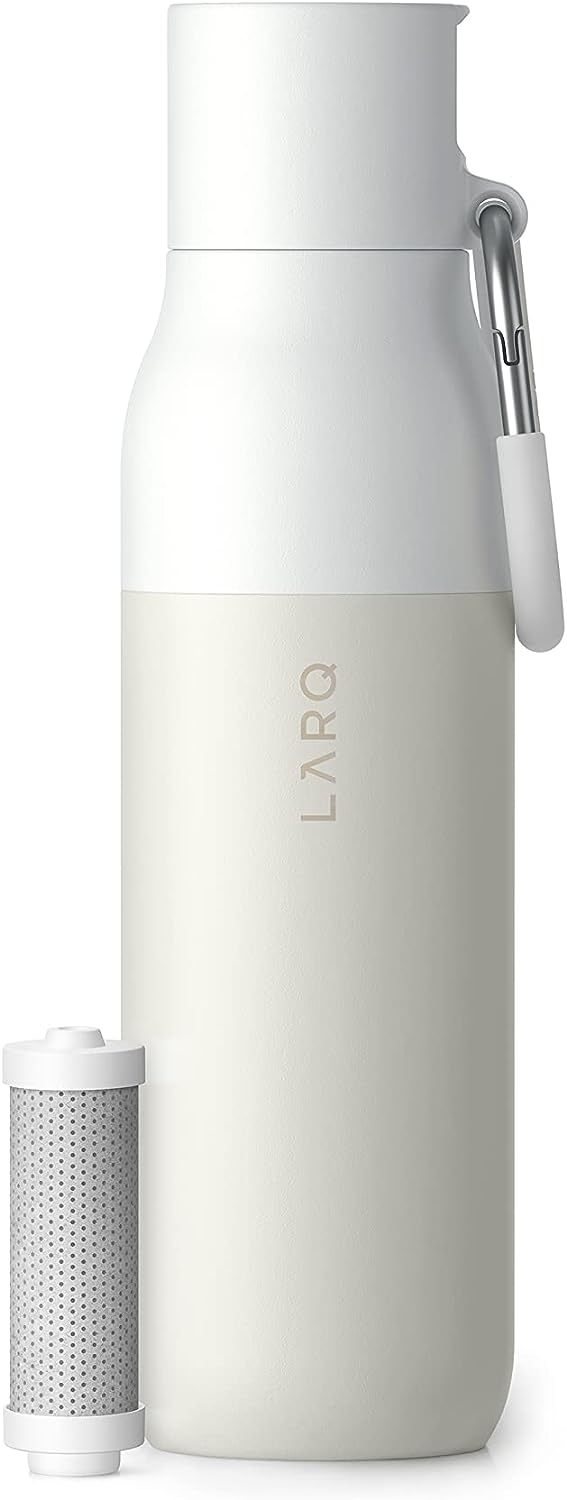 Larq | Filtered 500ml (17 oz.) Insulated Stainless Steel Water Bottle with Flip Top - Granite White | BFDGW050A
