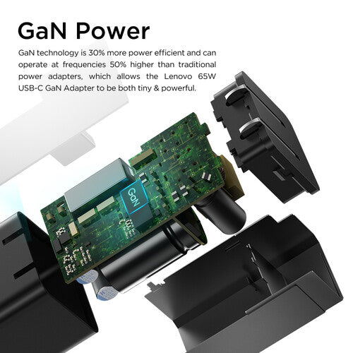 Lenovo | USB-C GaN 65W Power Adapter with 1.8M / 6Ft USB-C to USB-C Cable - Black | 40AWGC65WW