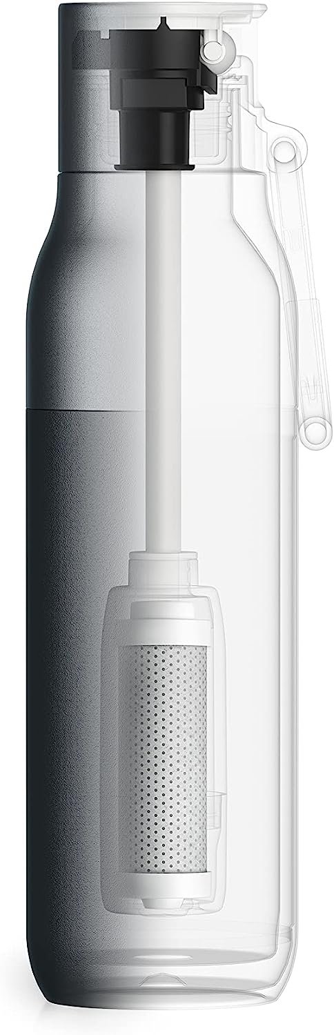 Larq | Filtered 740ml (25 oz.) Insulated Stainless Steel Water Bottle with Flip Top - Granite White | BFDGW074A