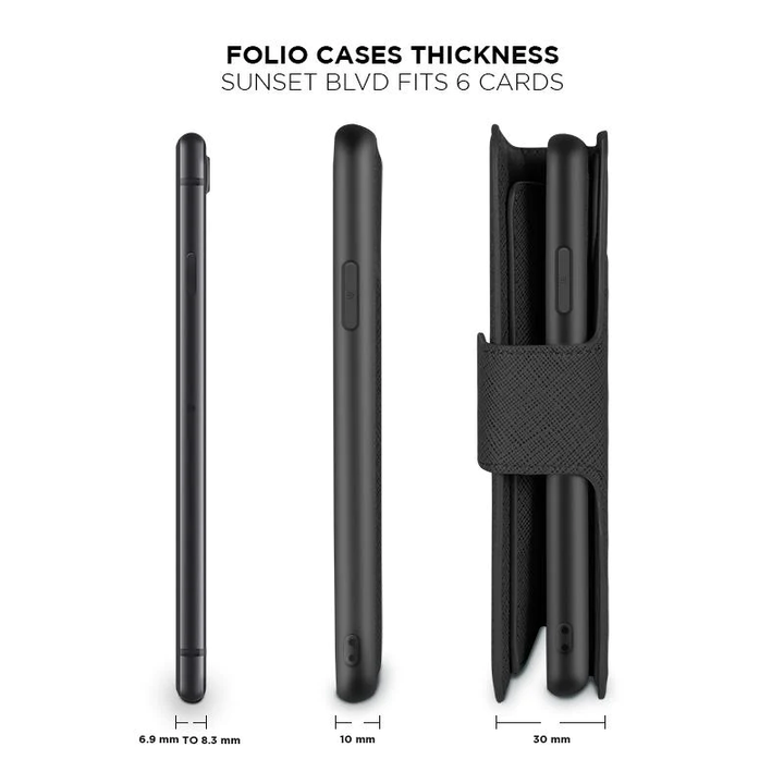 Caseco | Sunset Blvd | iPhone SE / SE2 / 8 / 7 / 6 - 2-in-1 RFID Blocking Folio Case - Black | C3508-01