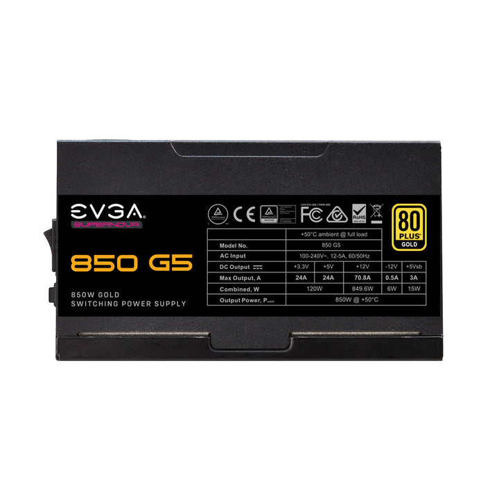 EVGA | Power Supply 850 G5 850W 80+GOLD Fully Modular FDB Fan  | 220-G5-0850-X1