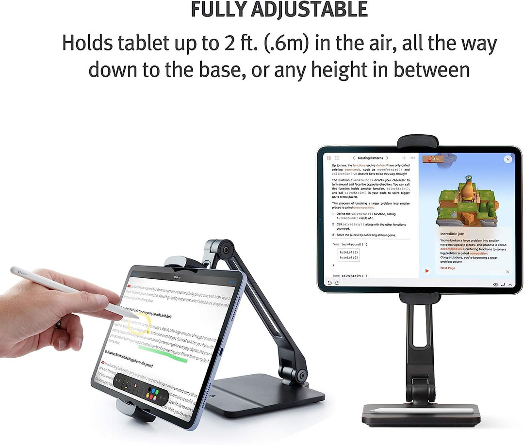 TwelveSouth | HoverBar Duo Adjustable Arm with Snap for iPad - Black | TS-12-2143