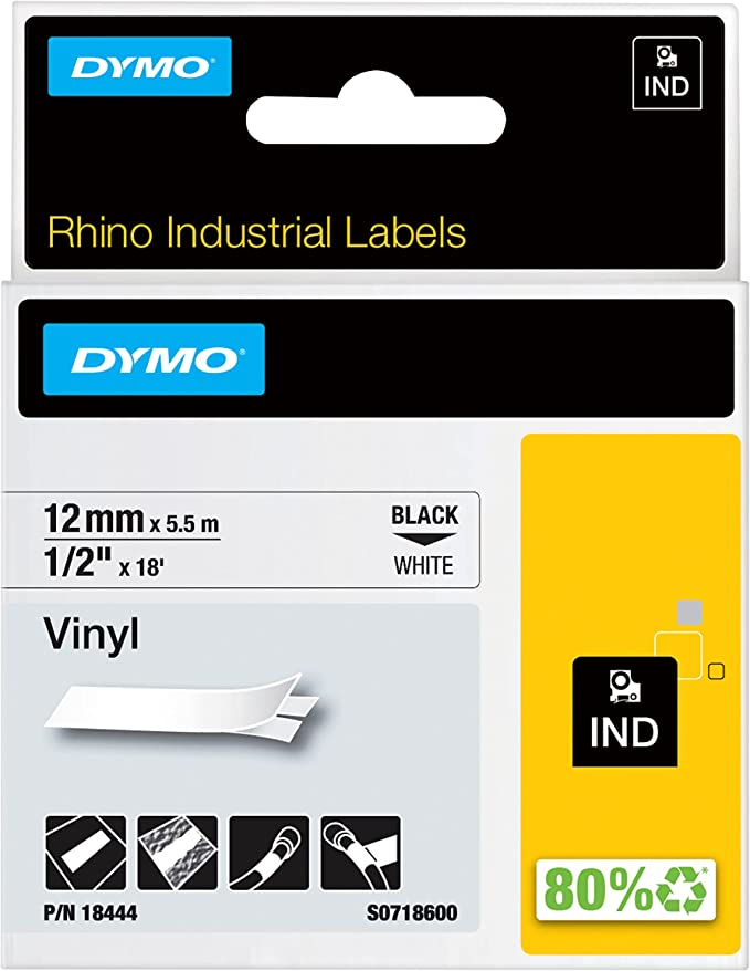 SO Dymo | Rhino 12mm White Vinyl Label 18444