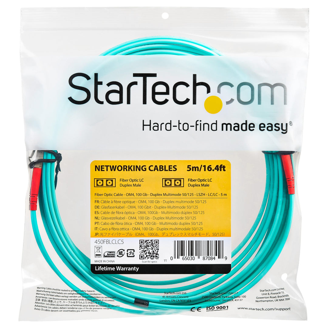 Startech | Fibre Optic Cable 5M (16.4') Aqua M/M 50/125 OM4 | 450FBLCLC5