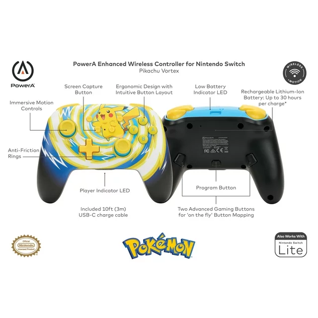 PowerA | Enhanced Wireless Controller for Nintendo Switch - Pokemon Pikachu Vortex | 1523595-01