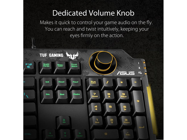 Asus | KB RA04 TUF GAMING K1 US RGB keyboard w dedicated volume knob USB Black | RA04 TUF GAMING K1/US