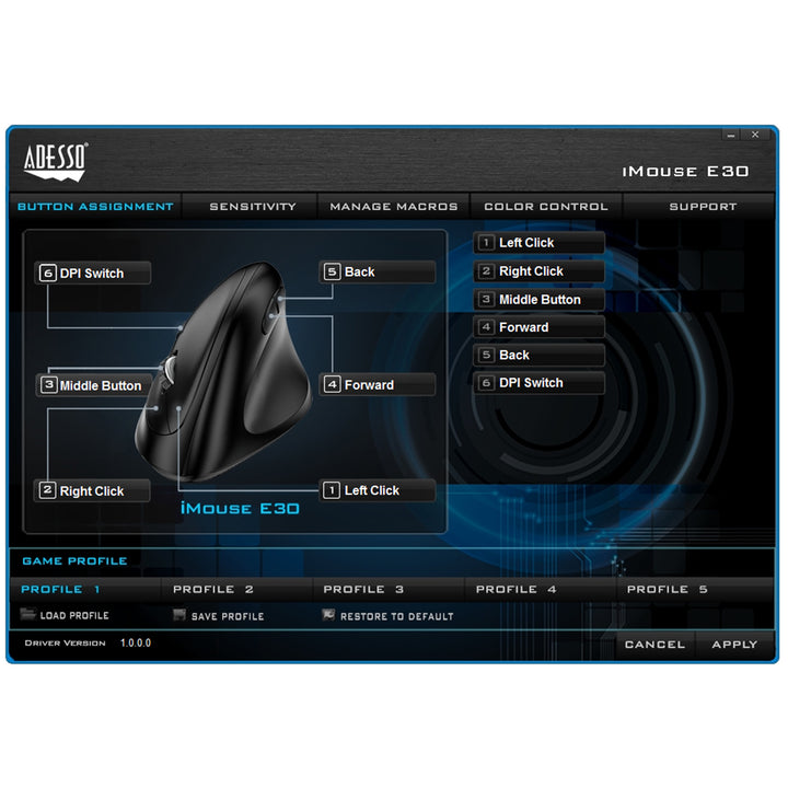 /// Adesso | Vertical Ergonomic Mouse 2.4Ghz Right Handed - Black | IMOUSE E30