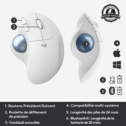 Logitech | Ergo M575 Ergonomic Wireless Trackball Mouse - White | 910-005868