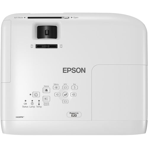 Epson | PowerLite E20 LCD Projector - 4:3 - White - 1024 x 768 - Front, Ceiling, Rear - 6000 Hour Normal Mode - 12000 Hour Economy Mode - XGA - 15,000:1 - 3400 lm - HDMI - USB | V11H981020