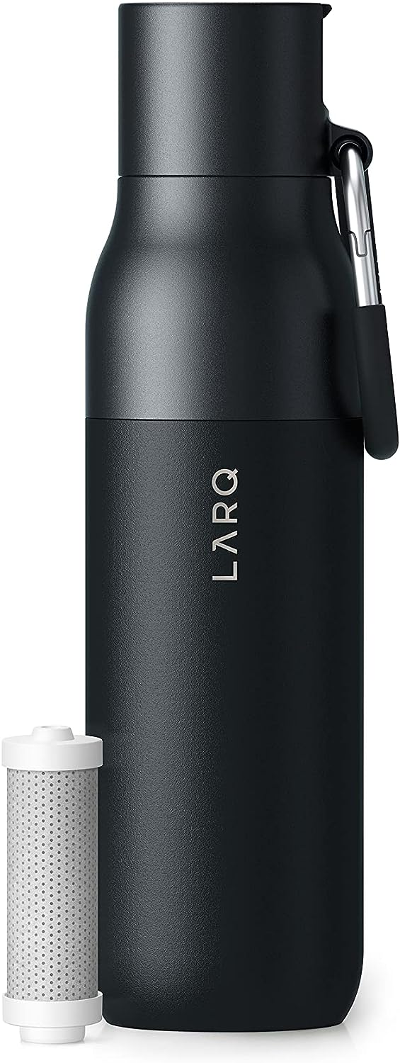 Larq | Filtered 500ml (17 oz.) Insulated Stainless Steel Water Bottle with Flip Top - Obsidian Black | BFDOB050A