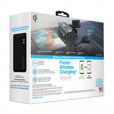 Naztech | 65W Ultimate Charging Station Pro USB-C Wall Charger w/ Qi + 4000 mAh Portable Power Bank | 15-10066