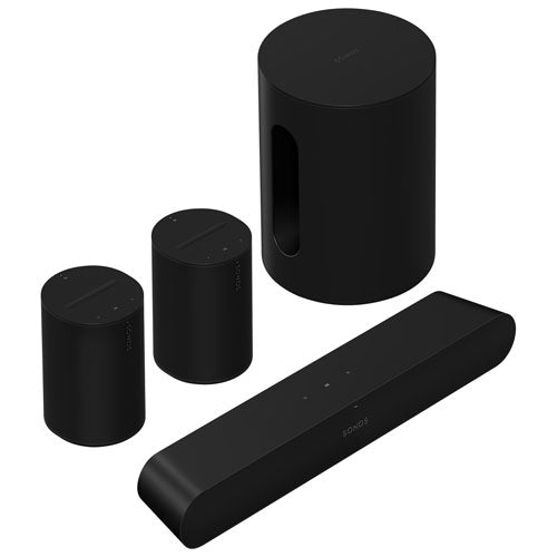 Sonos | Beam (2nd Gen) Sound Bar, Sub Mini Wireless Subwoofer & 2 Era 100 Multi-Room Speakers - Black |