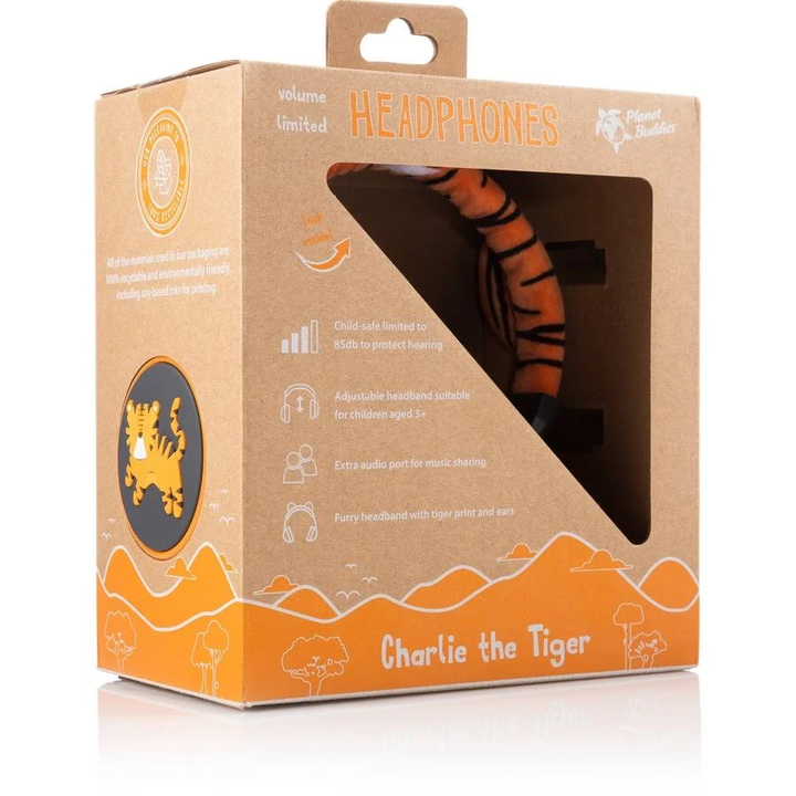 Planet Buddies | Kids Furry Wired Headphones - Orange/Black (Tiger) 52523