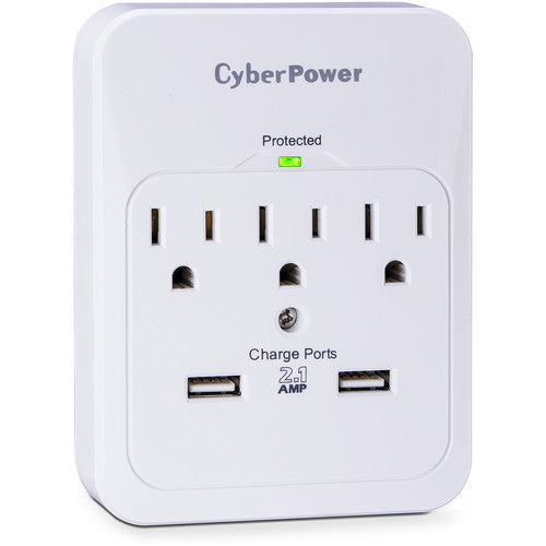 Cyberpower | 2-2.1A USB PORTS 3 OUTLETS WALL TAP PLUG 600 JOULES $50K ...