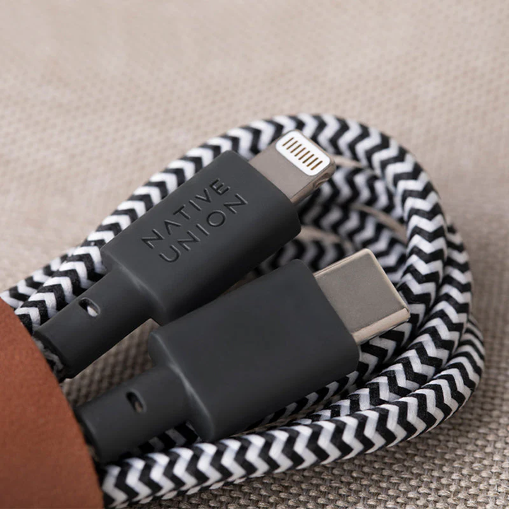 Native Union | Belt Cable KV USB-C to Lightning 4ft/1.2m - Zebra | BELT-KV-CL-ZEB-2