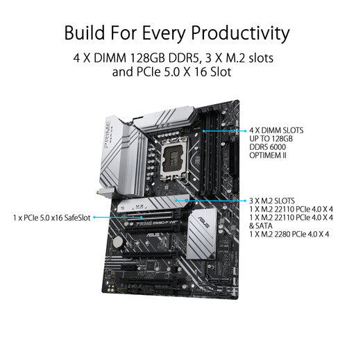 Asus  | Prime Intel Z690-P LGA 1700 ATX Motherboard, M.2 x3, 128GB DDR5, WiFi6 | PRIME Z690-P WIFI