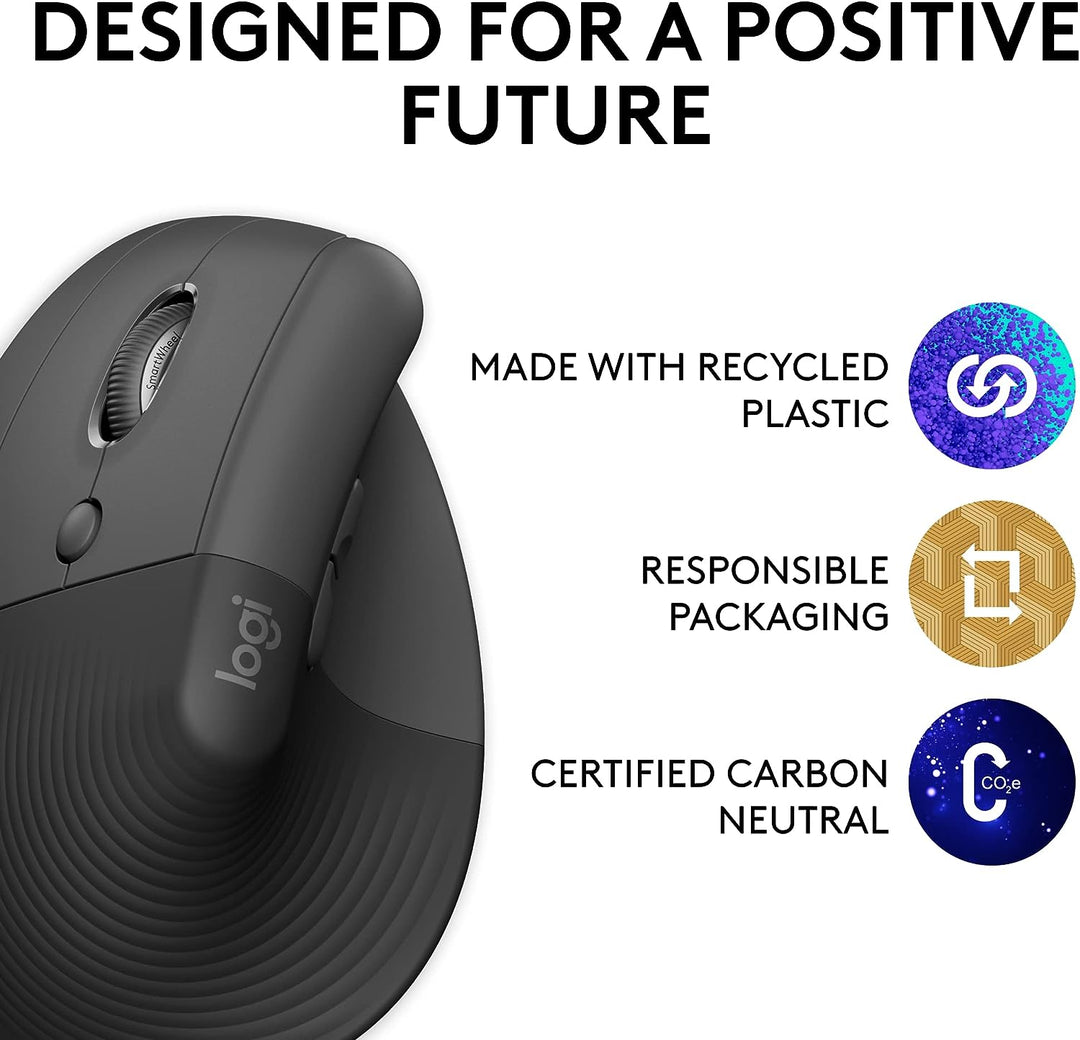Logitech | Lift Vertical Ergonomic Mouse - Left Handed - Graphite | 910-006467