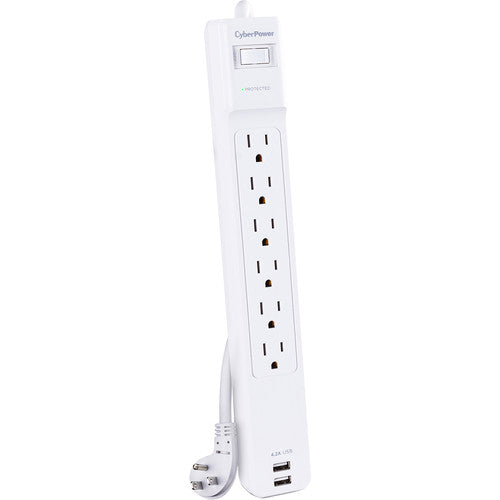 /// Cyberpower | 6-Outlet 125V 6Ft Professional Surge Protector with Two USB Charging Ports 6 FT| CSP606U42A