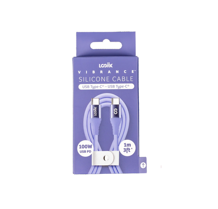 LOGiiX | Vibrance Silicone Cable USB-C to USB-C 1M / 3FT/ 100W - Lavender | LGX-13594