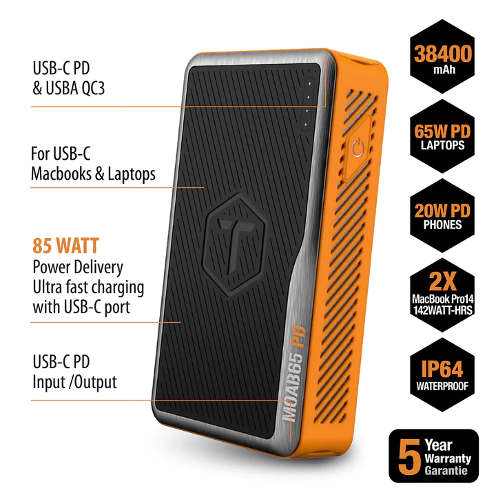 ToughTested | 38,400mAh MOAB 65W Rugged Portable Power Bank | TTPBPD65