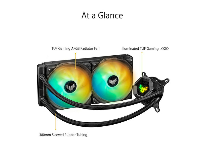 Asus | Fan TUF Gaming LC 240 ARGB AIO Liquid CPU Cooler (Aura Sync, Dual TUF 120mm ARGB Fans w/ Groove Design) | TUF GAMING LC 240 ARGB