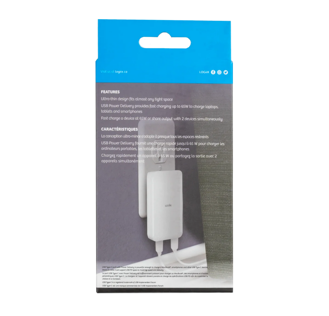 //// LOGiiX | Power Plus Slim Duo - Wall Charger 65W - White | LGX-13659