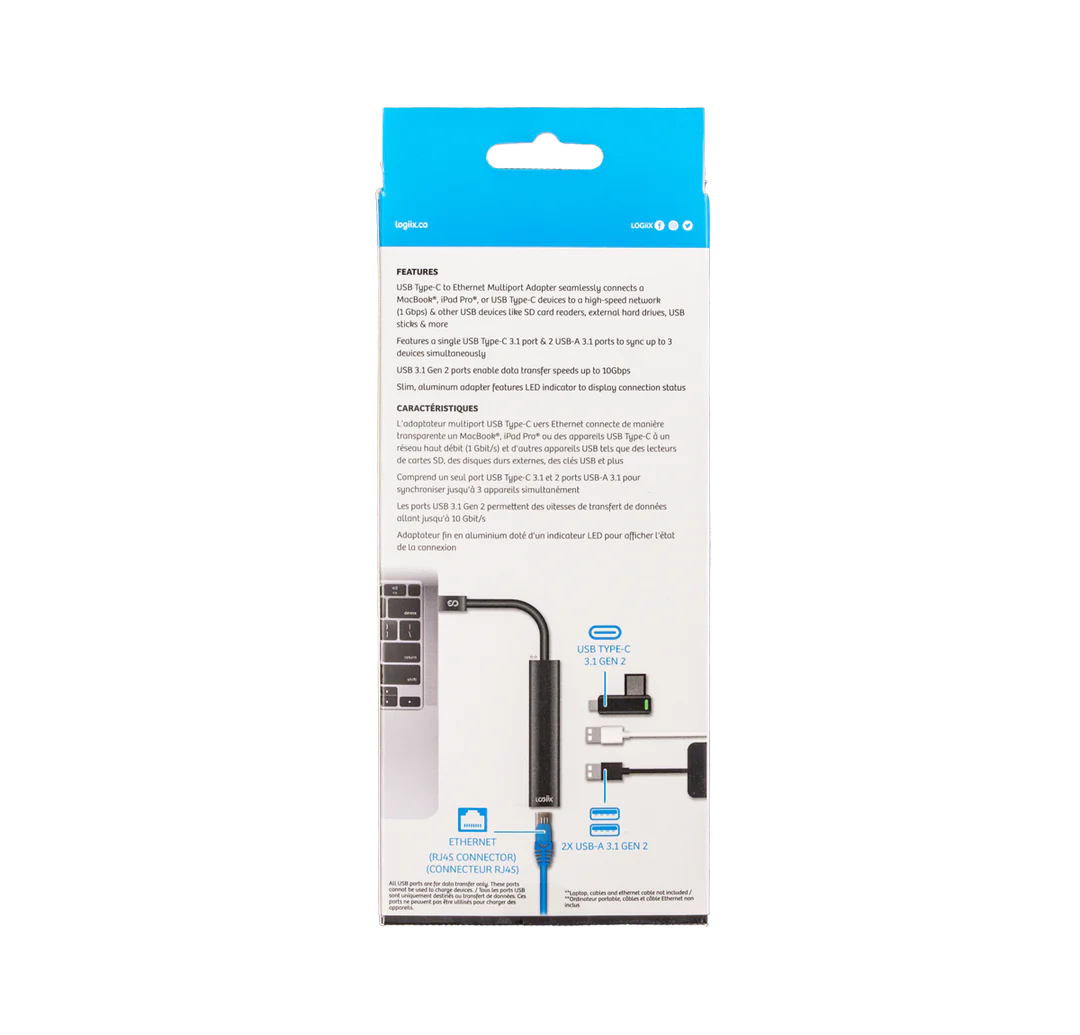 LOGiiX  | Multiport Slim Hub USB-C to 2x USB-A 1x USB-C 1x Ethernet - Graphite Grey | LGX-13542