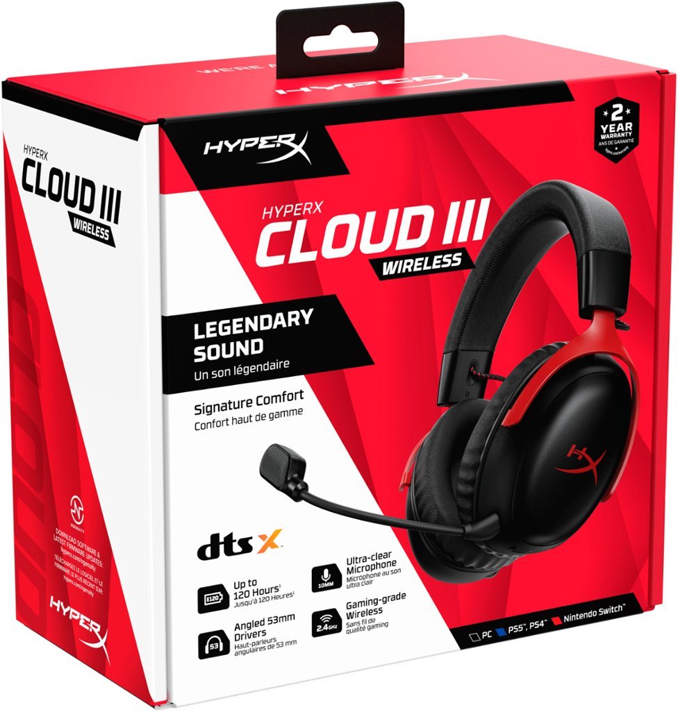 美品 完品 HyperX Cloud III Wireless HyperX | Cloud III Wireless Over Ear Gaming Headset - Black/Red