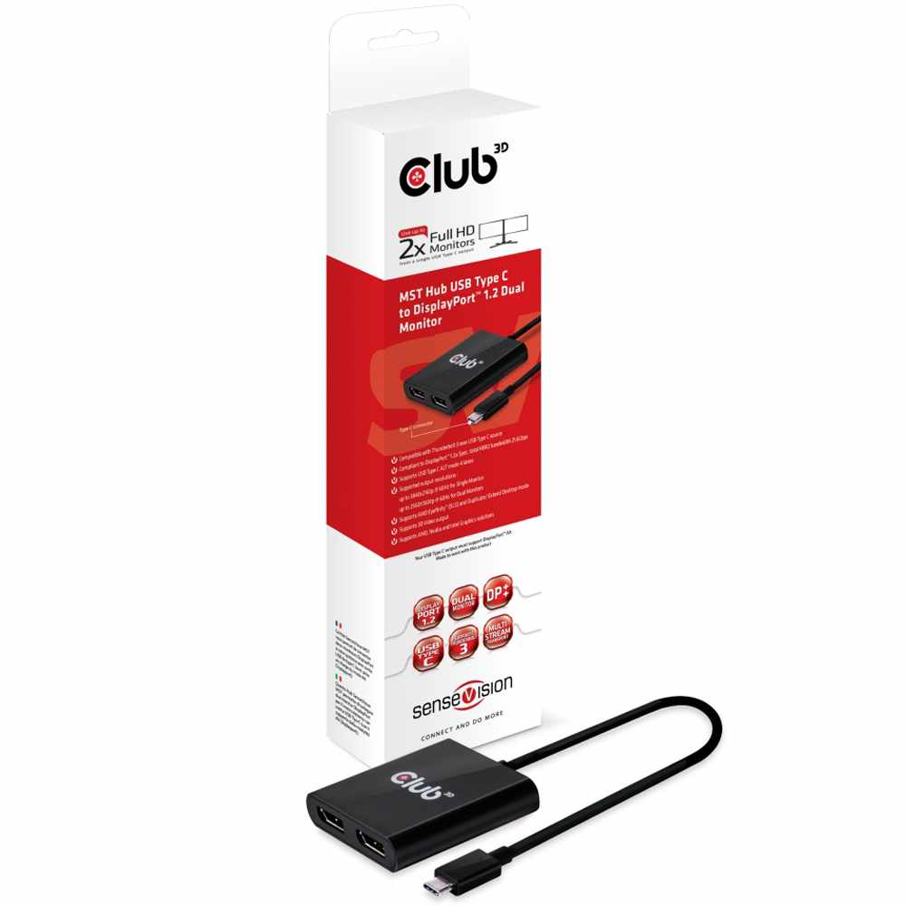 //// Club3D | USB-C 3.1 Gen 1 MST Hub to DisplayPort 1.2 Dual Monitor 4K 30HZ Adapter Gray| CSV-1545