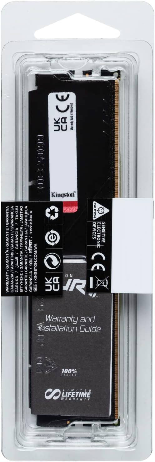 Kingston | Memory 32GB 4800MHz DDR5 CL38 UDIMM Kit of 2 - Black | KF548C38BBK2-32