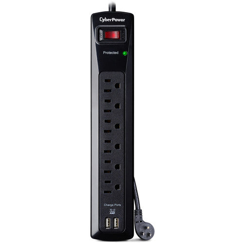 Cyberpower | Pro Series 6-Outlet 4Ft 125V and Dual USB 2.1A Surge Protector  | CSP604U