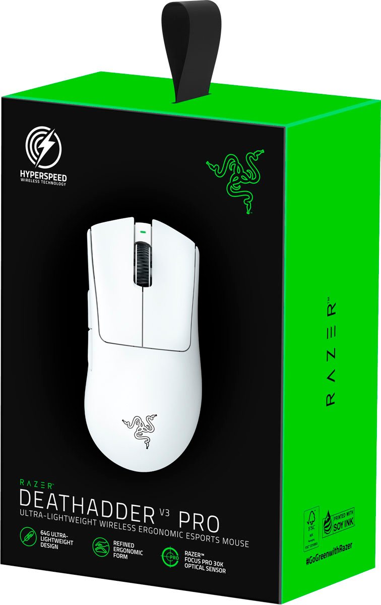 Razer | DeathAdder V3 Pro 30000 DPI Wireless Gaming Mouse - White | RZ01-04630200-R3U1