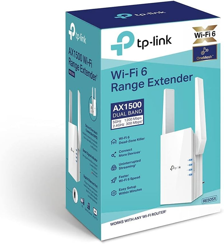 TP-Link | NT RE505X AX1500 Wi-Fi Range Extender 300Mbps 2.4GHz 1200Mbps 5GHz | RE505X