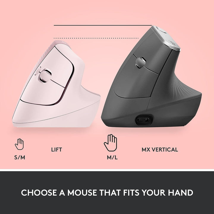 Logitech | Lift Vertical Ergonomic Mouse - Right Handed - Rose | 910-006472