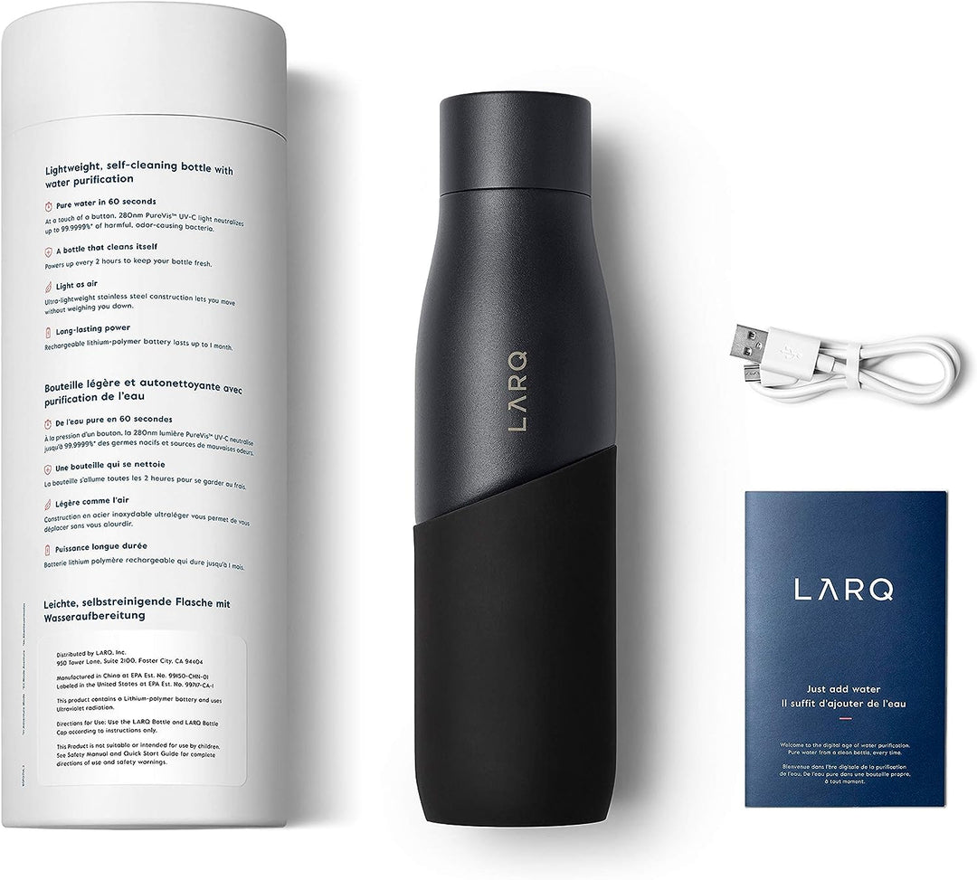 Larq | PureVis Movement 950ml (32 oz.) Stainless Steel Water Bottle with Self-Cleaning Mode - Black/Onyx   | BSBO095A