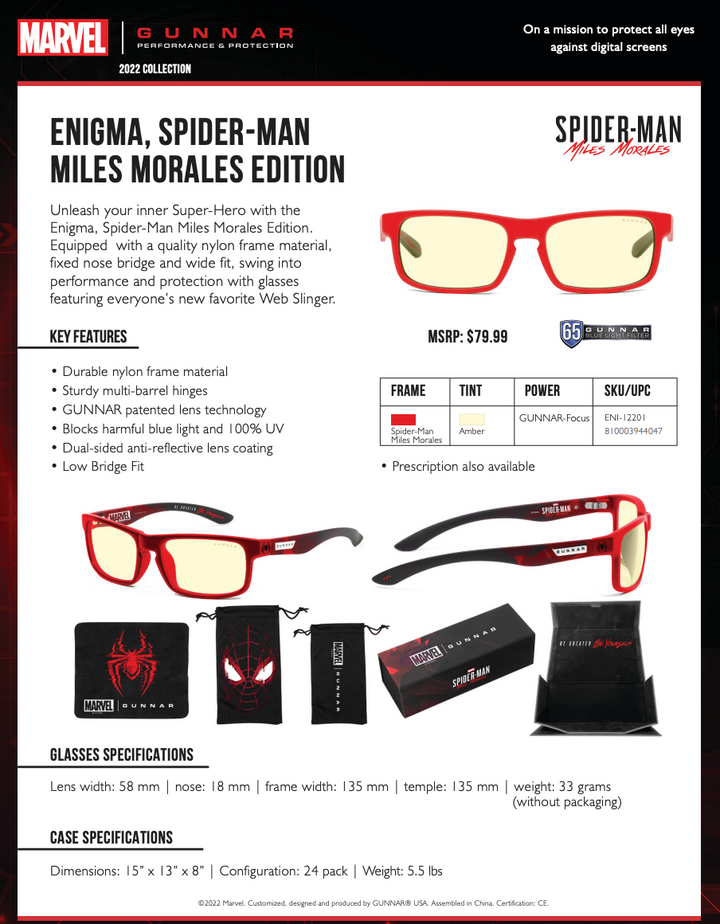 Gunnar | ENIGMA Marvel Spider-Man Miles Morales Blue Light Glasses | ENI-12201