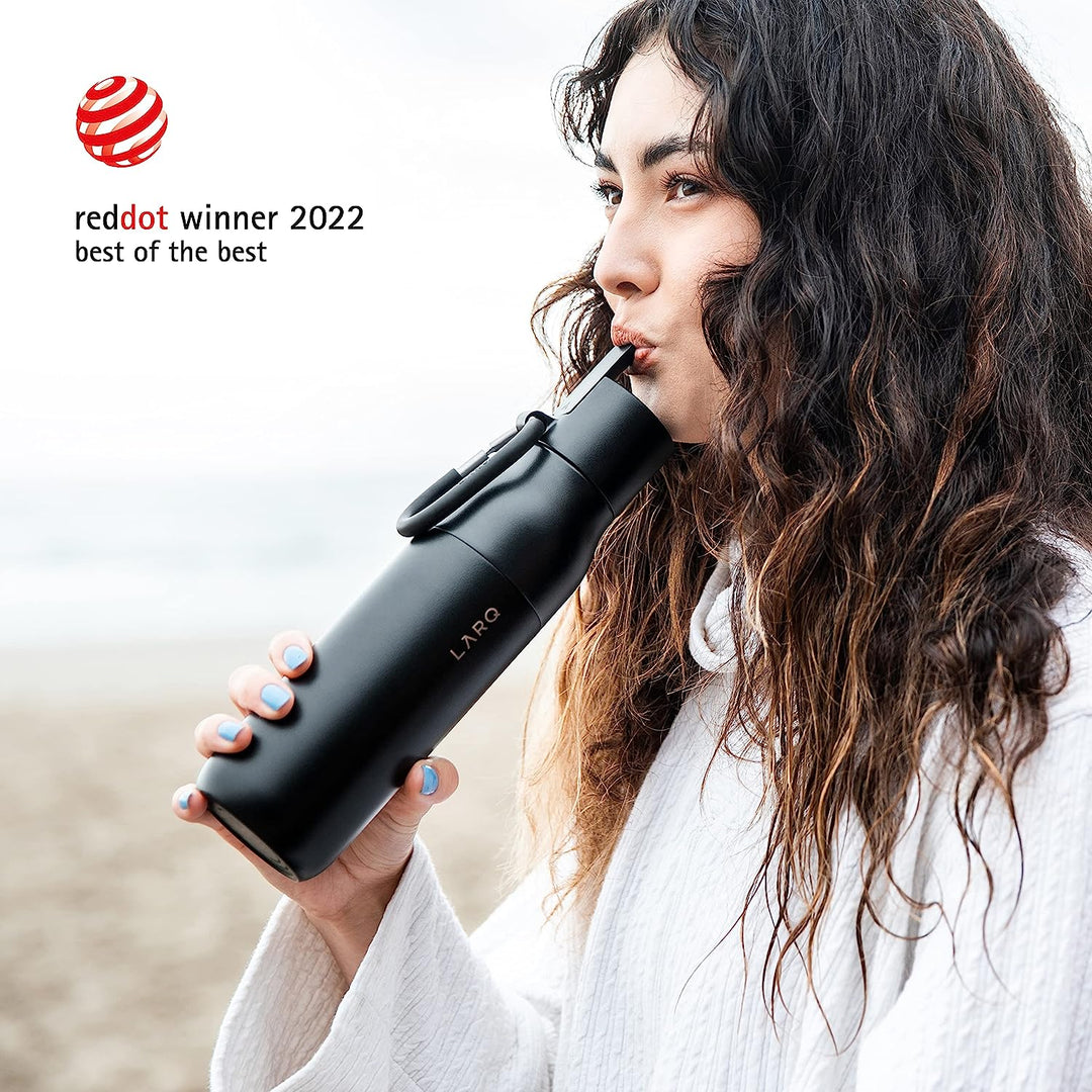 Larq | Filtered 500ml (17 oz.) Insulated Stainless Steel Water Bottle with Flip Top - Obsidian Black | BFDOB050A