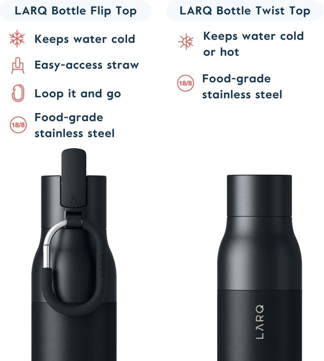 Larq | Flip Top 500ml (17 oz.) Insulated Stainless Steel Water Bottle - Obsidian Black | BNSOB050A