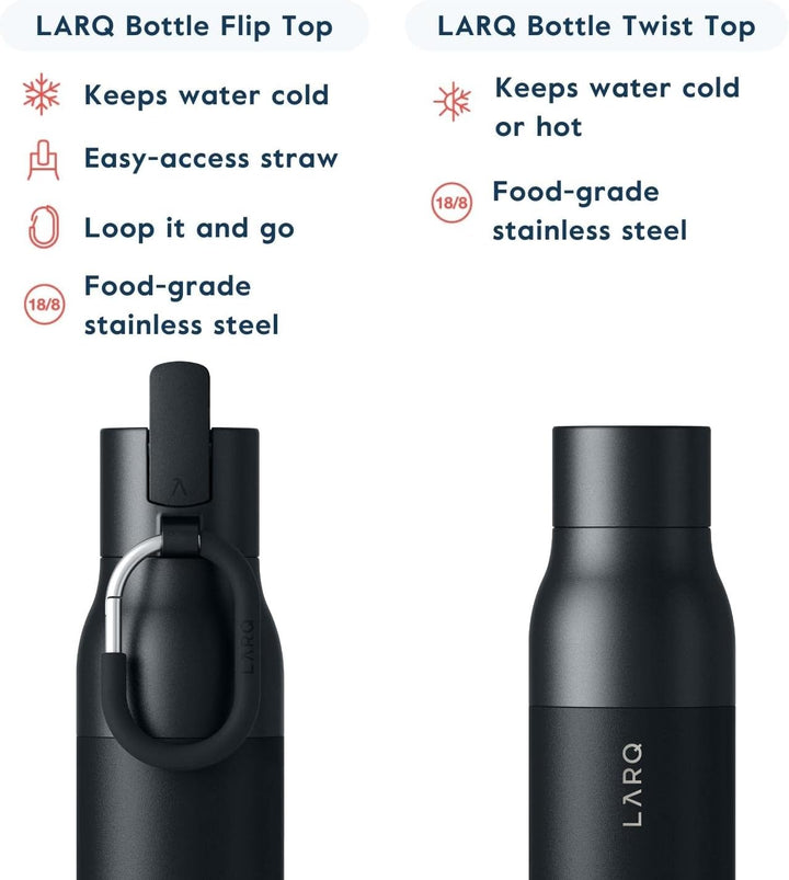 Larq | Flip Top 500ml (17 oz.) Insulated Stainless Steel Water Bottle - Obsidian Black | BNSOB050A